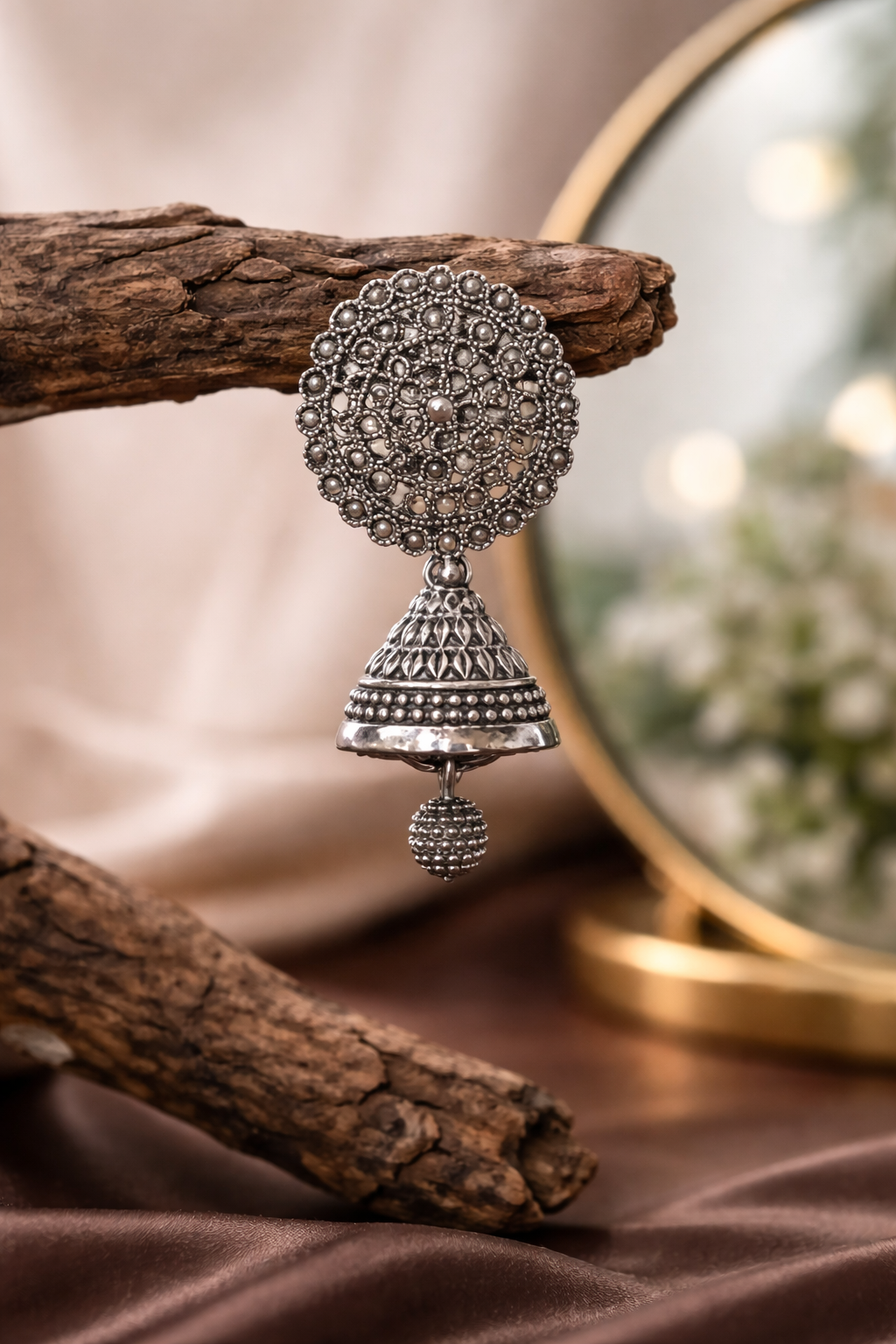 Intricate Filigree Disc & Bell Drop Earrings