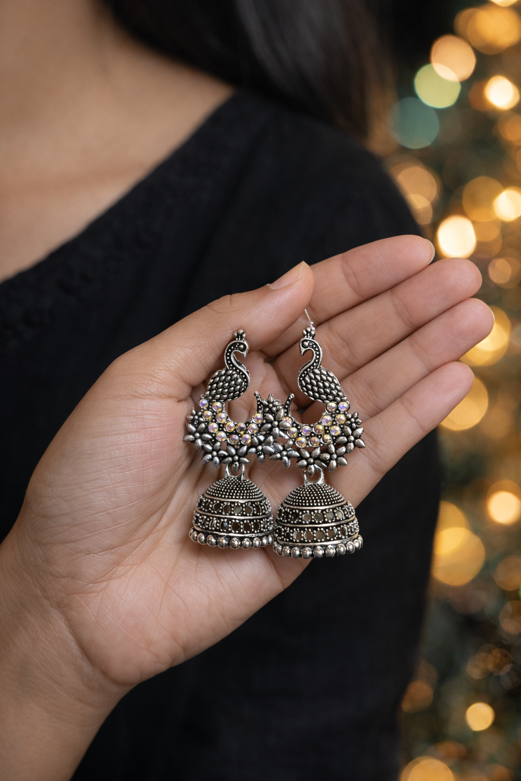 Peacock Majesty Stone-Studded Jhumkas