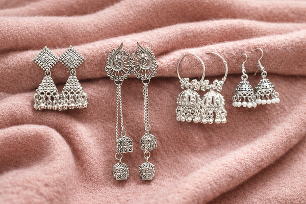 Modern Boho Silver Earring Collection (Set of 4)