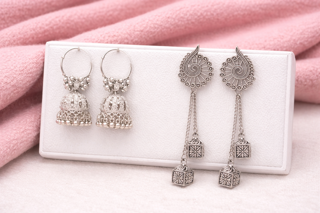 Modern Boho Silver Earring Collection (Set of 4)