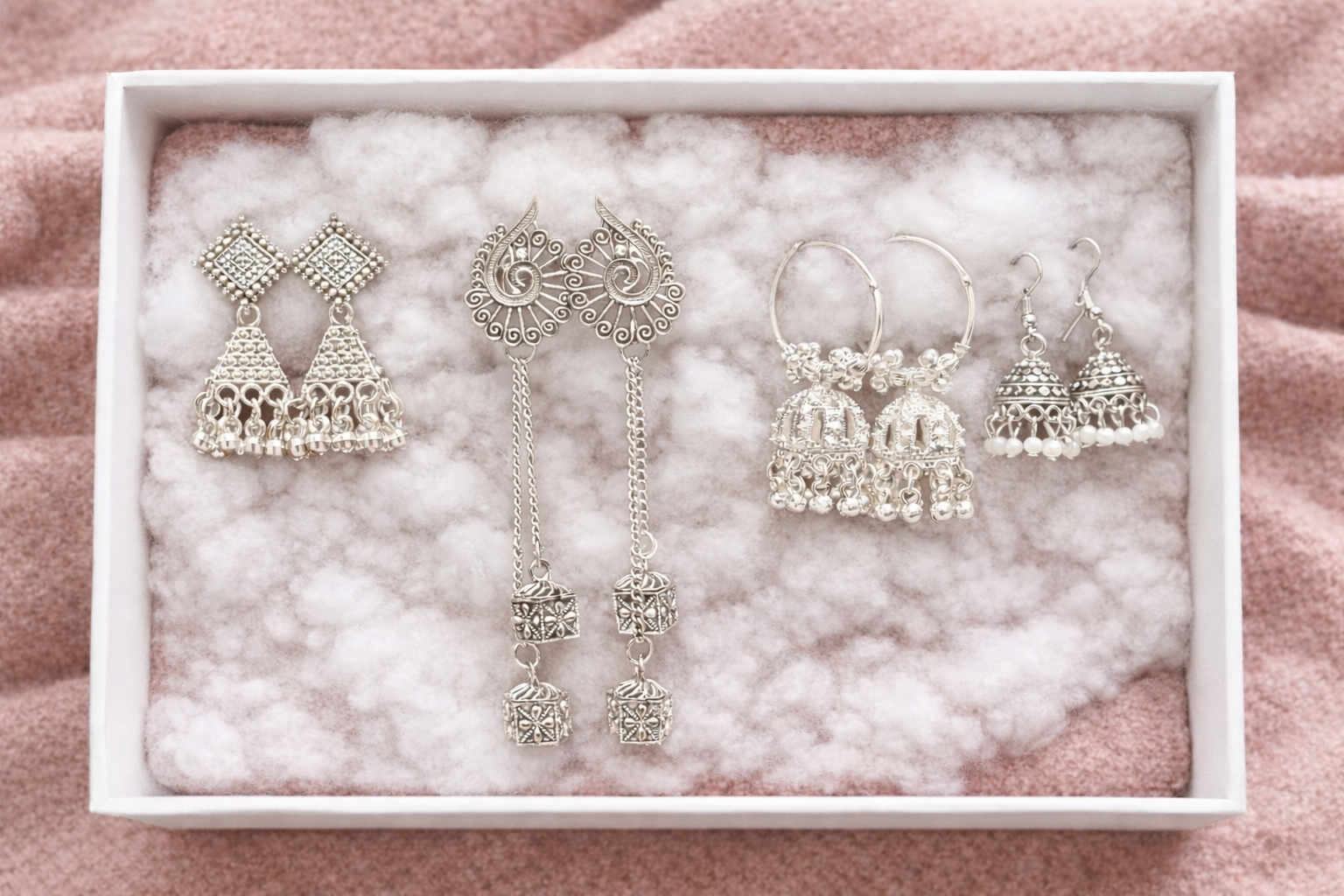 Modern Boho Silver Earring Collection (Set of 4)