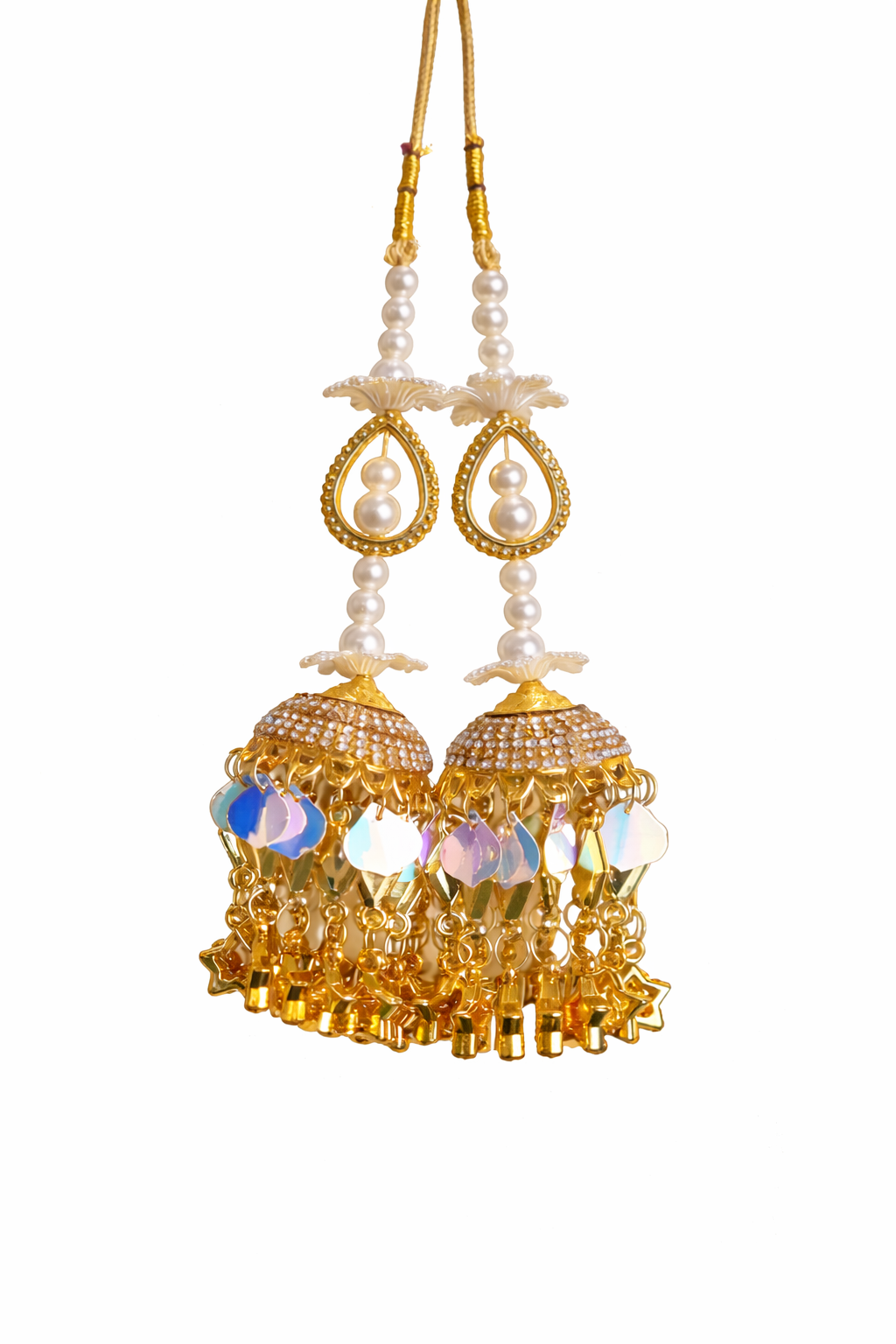 Holographic Sequin & Pearl Bridal Lehenga Latkan