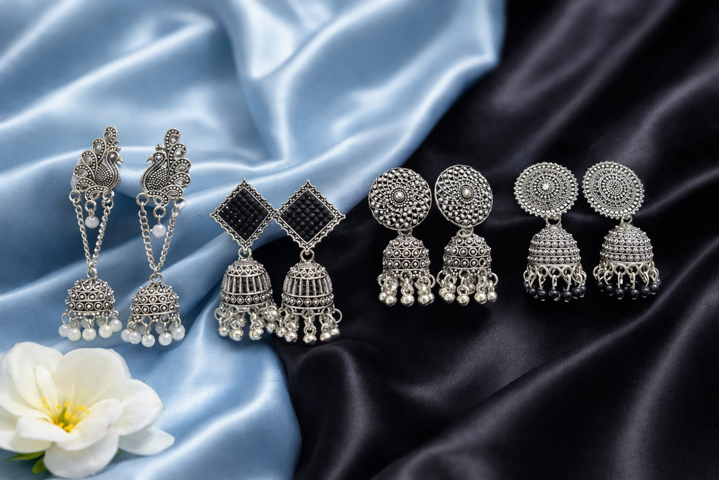 Traditional Oxidised Jhumka Quartet (Set of 4)