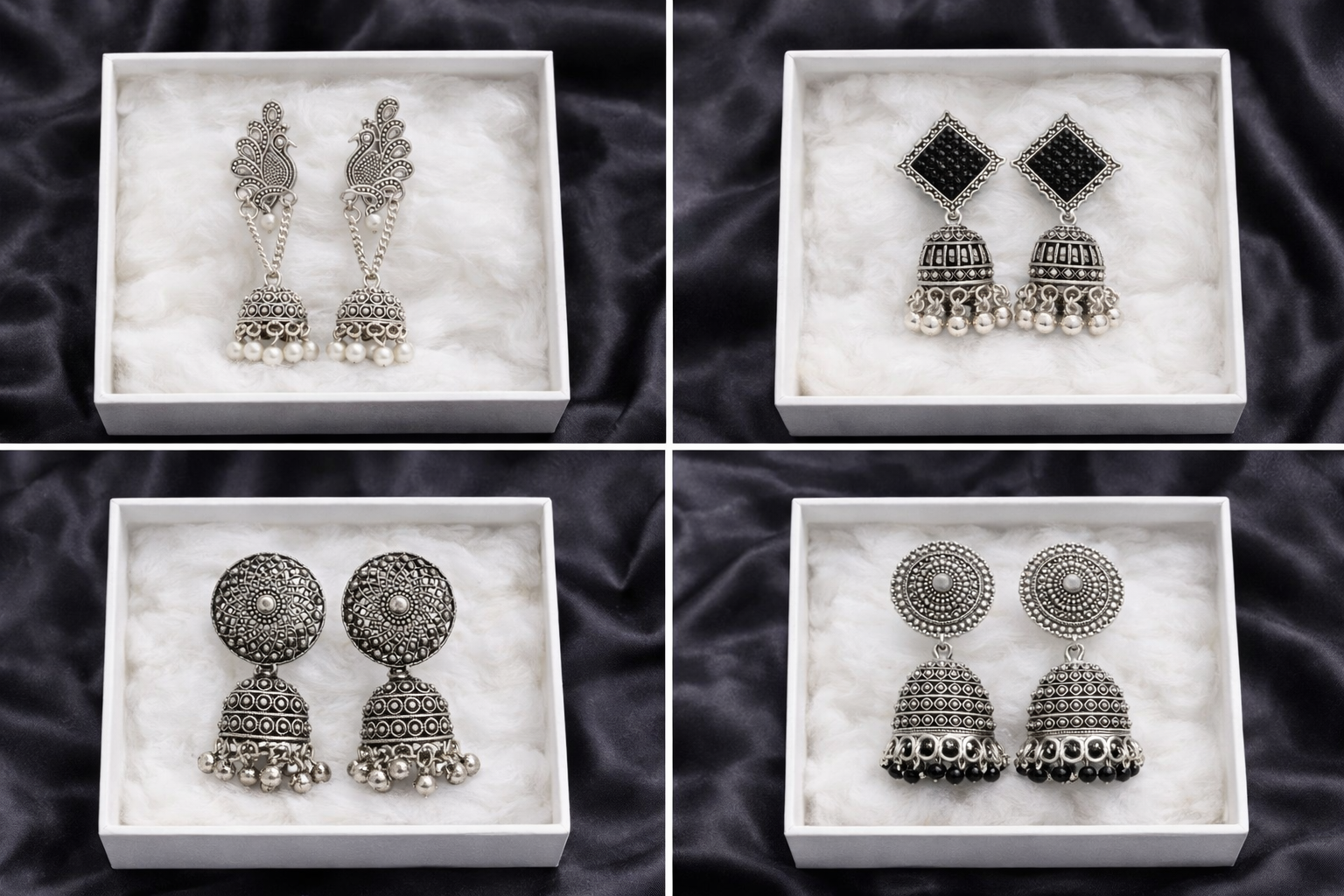 Traditional Oxidised Jhumka Quartet (Set of 4)