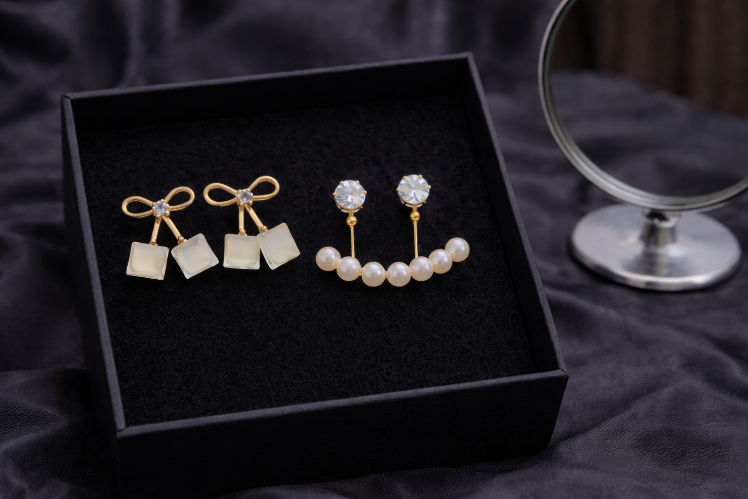 Dainty Bow & Pearl Bar Earring Set (Set of 2)