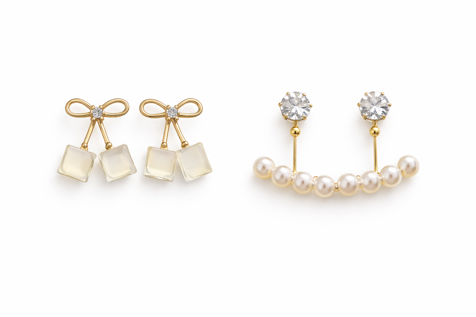 Dainty Bow & Pearl Bar Earring Set (Set of 2)