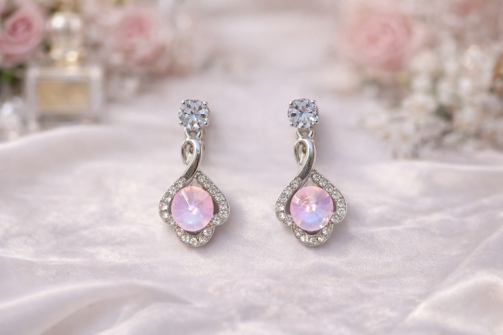 Rose Pink & Crystal Dainty Earring Trio (Gift Box)