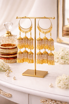 Golden Hoop Tiered Bridal Kaleere with Pearl & Leaf Charms