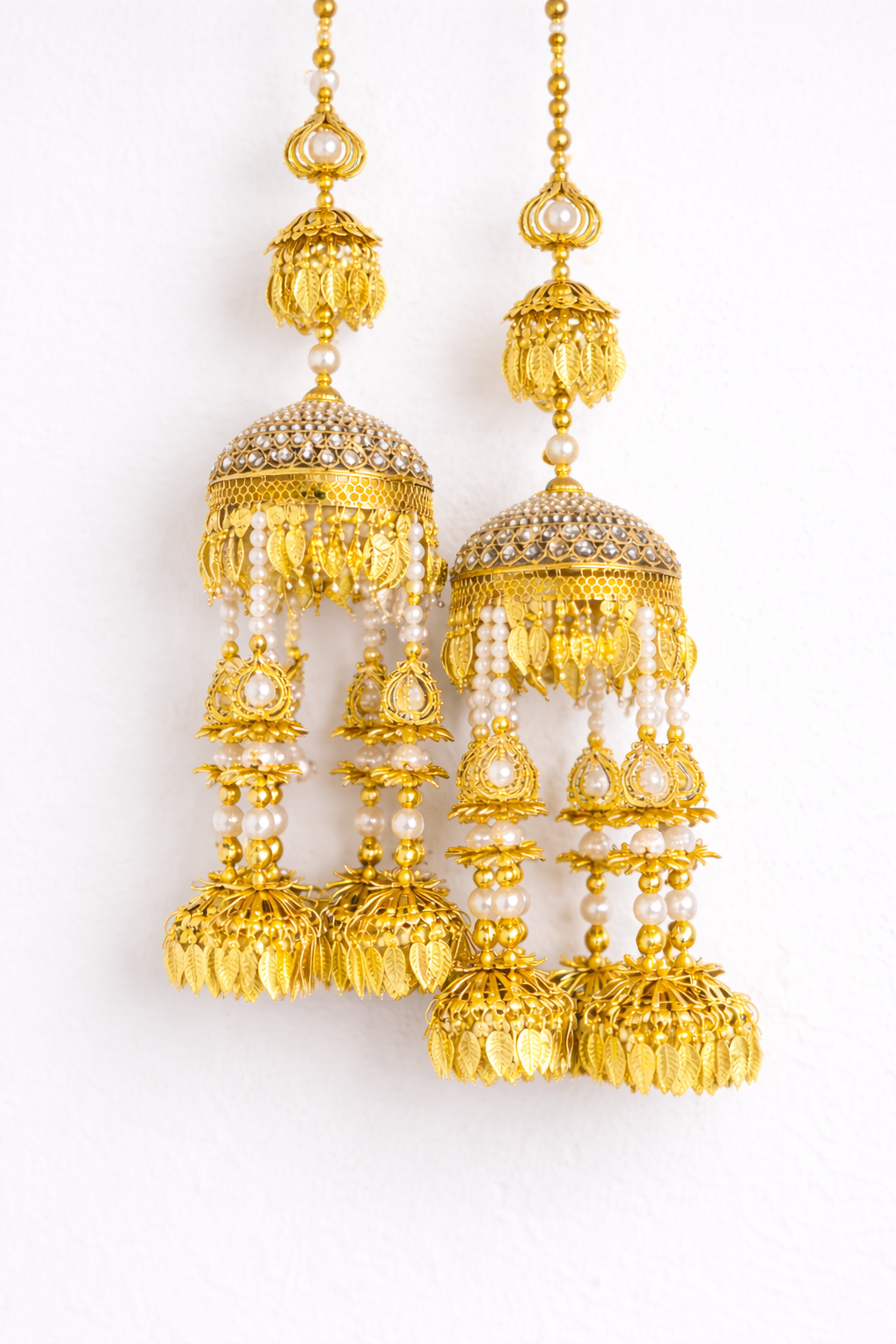 Royal Polki Studded Gold Kaleere with Pearl Strands