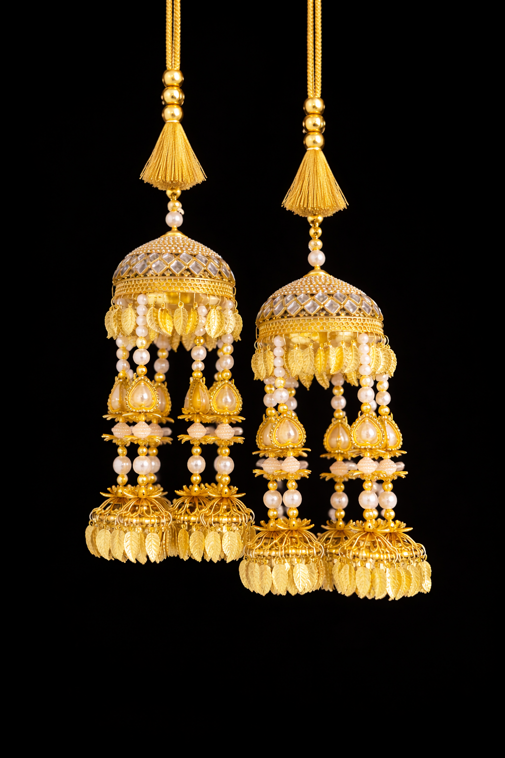 Royal Polki Studded Gold Kaleere with Pearl Strands