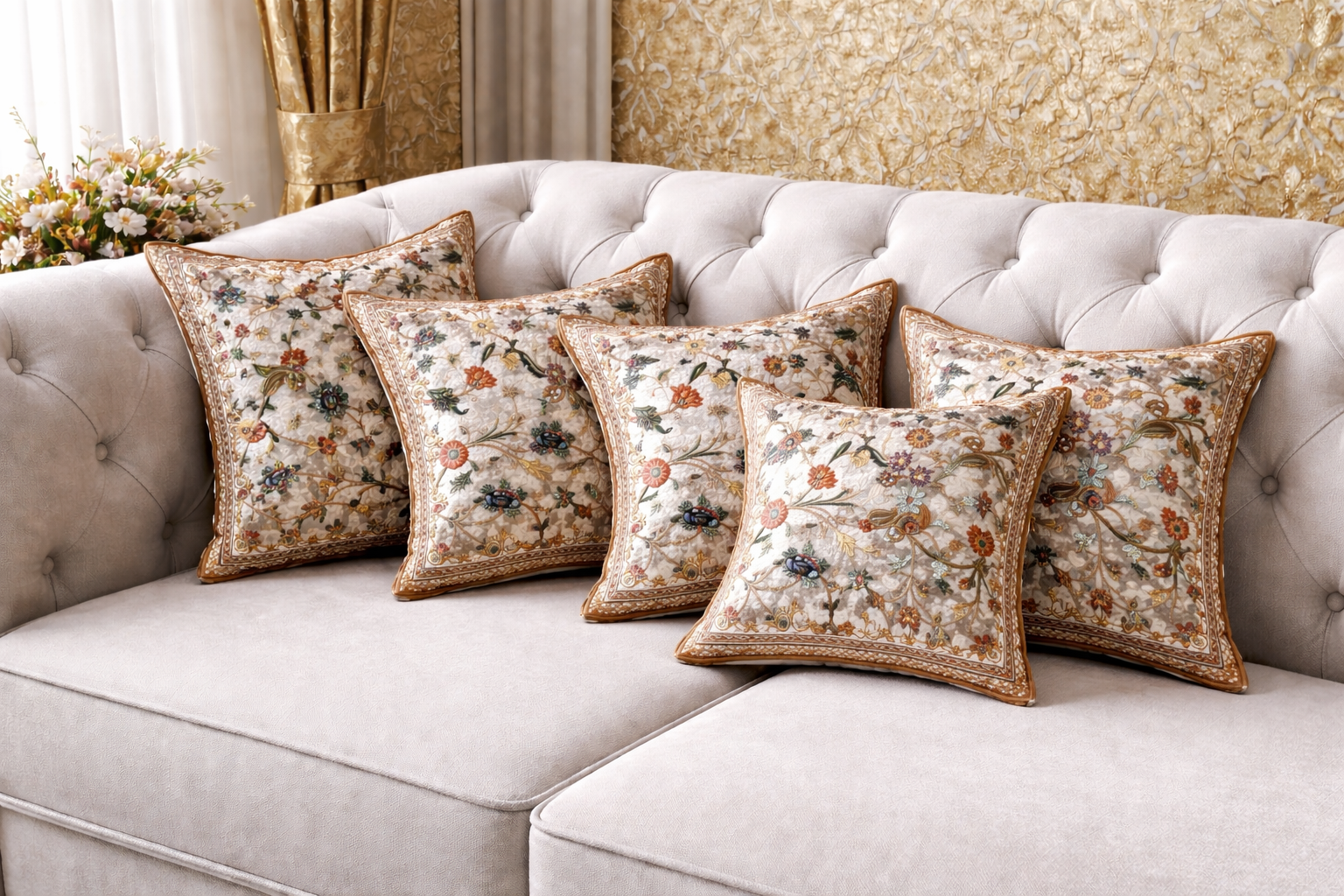 Vintage Floral Autumn Embroidered Cushion Covers