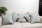 Teal Blue Geometric Lattice Jacquard Cushion Covers
