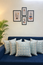 Teal Blue Geometric Lattice Jacquard Cushion Covers