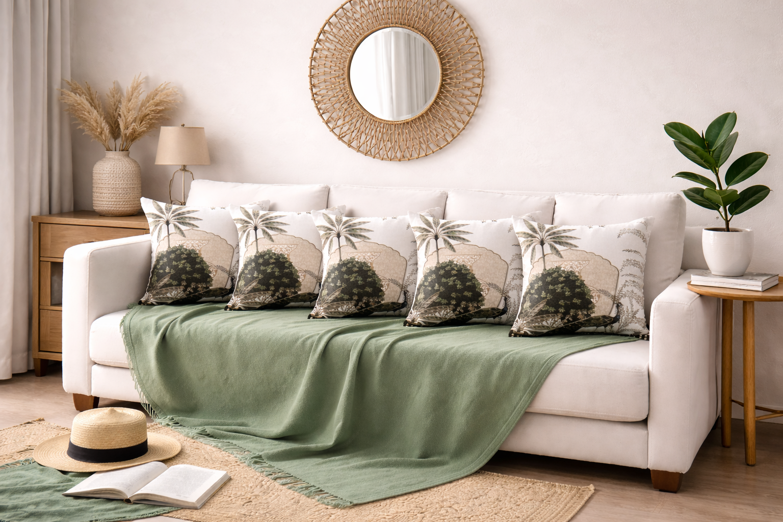 Tropical Palm & Peacock Vintage Print Cushion Covers