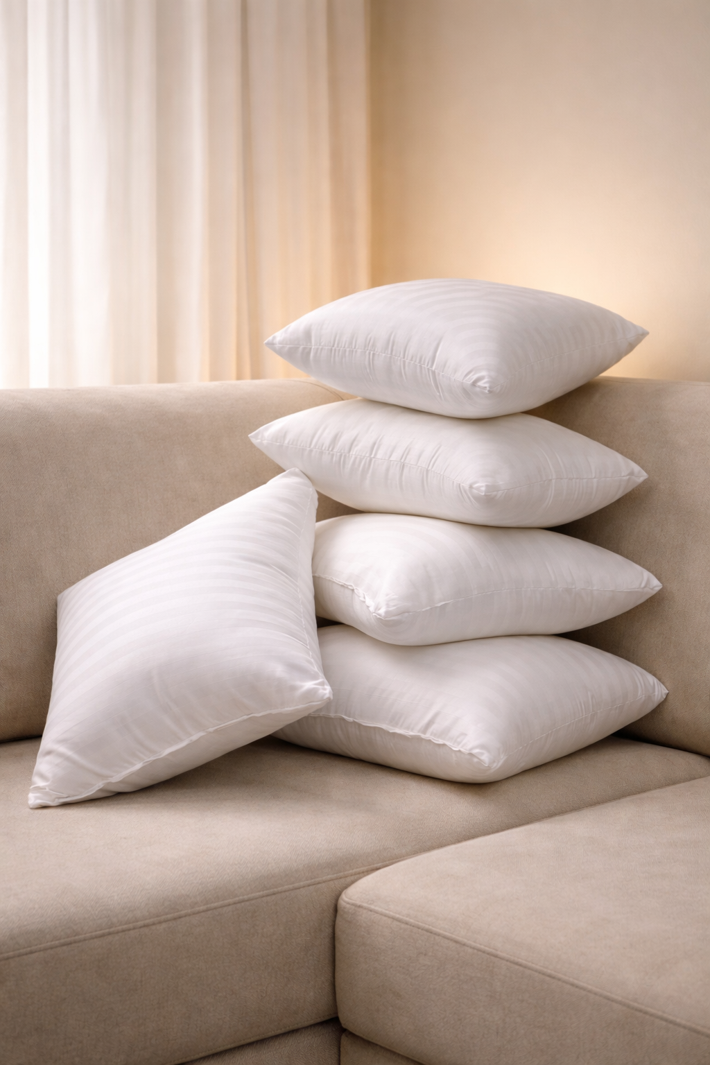 Luxury Hotel-Style Satin Stripe Cushion Set (White)