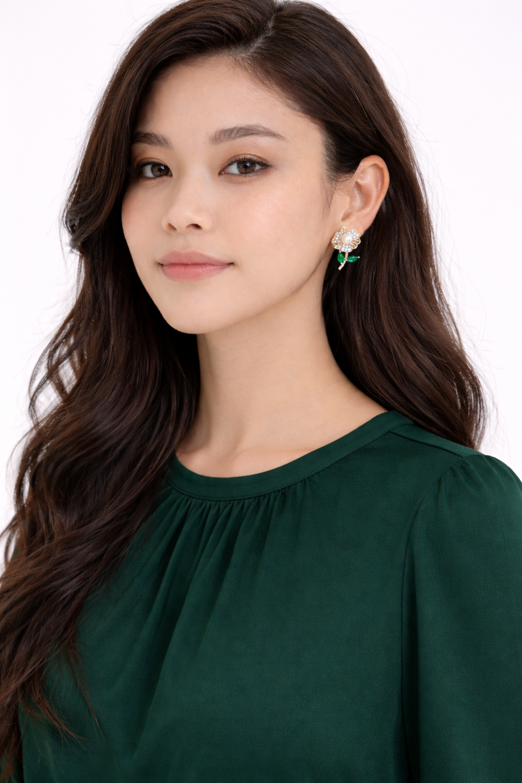 Enchanted Pearl & Green Leaf Floral Jewelry Set