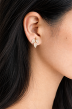 Crystal Paved Triple Leaf Gold Jewelry Set