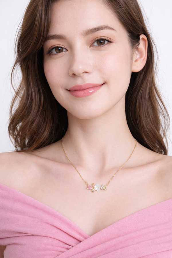 Delicate Spring Blossom & Pink Stone Necklace