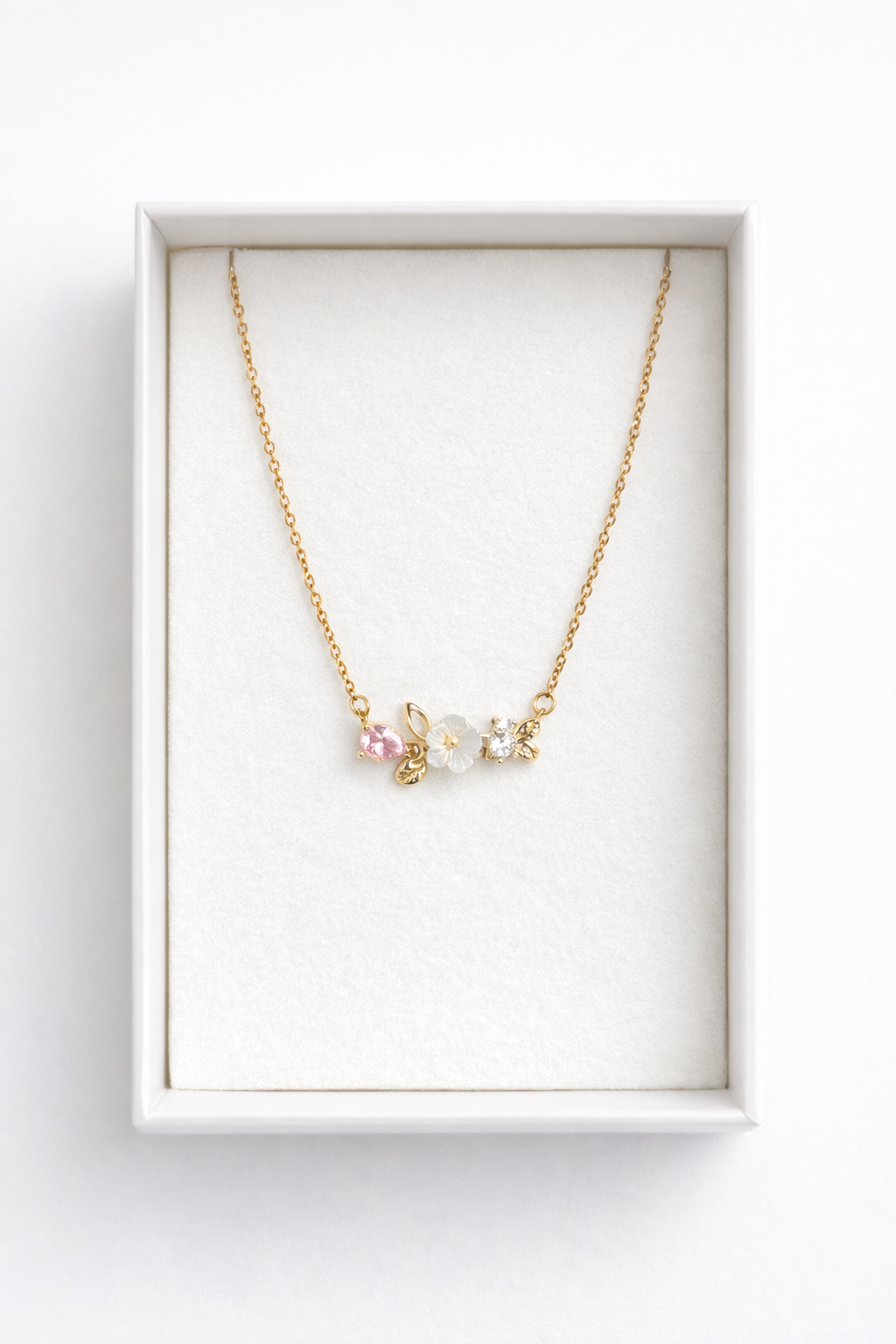 Delicate Spring Blossom & Pink Stone Necklace