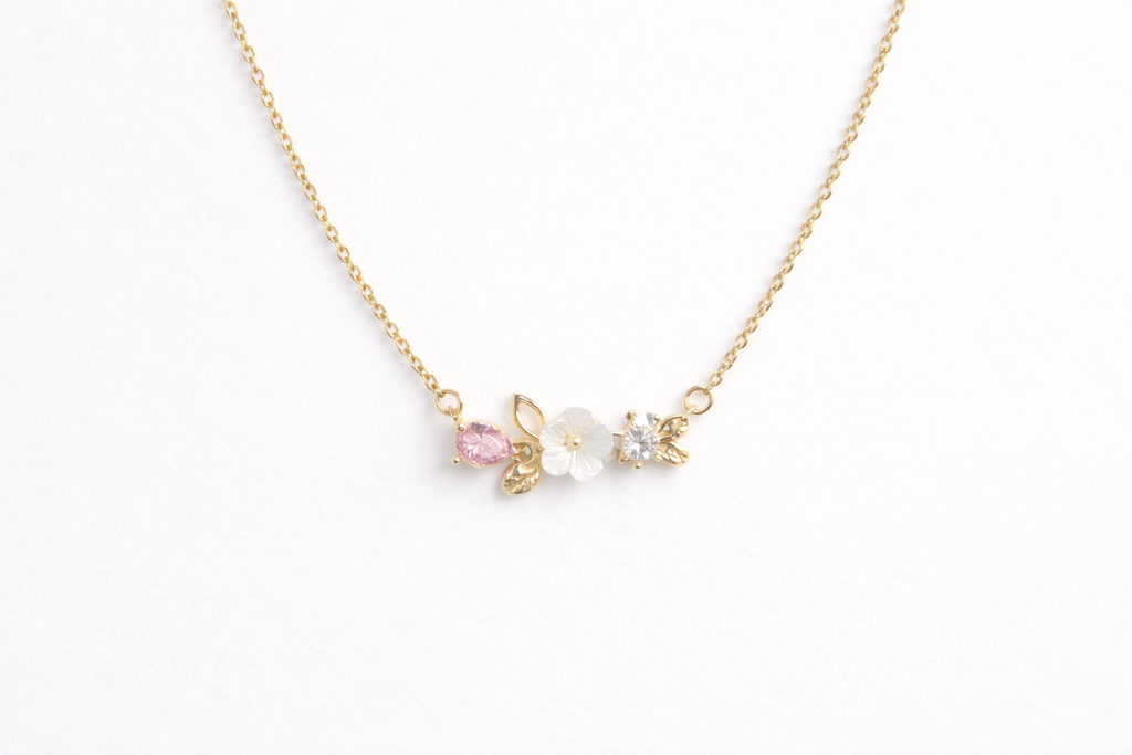 Delicate Spring Blossom & Pink Stone Necklace