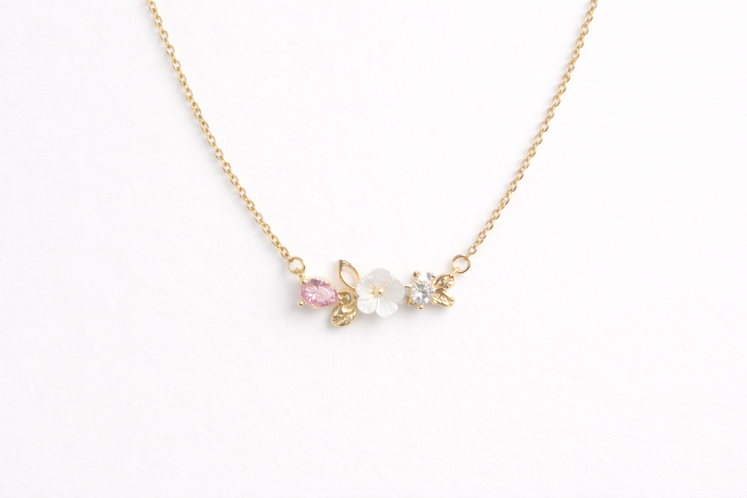 Delicate Spring Blossom & Pink Stone Necklace