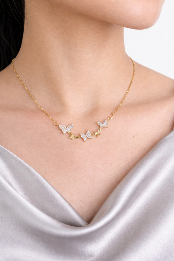 Sparkling Butterfly & Star Charm Necklace
