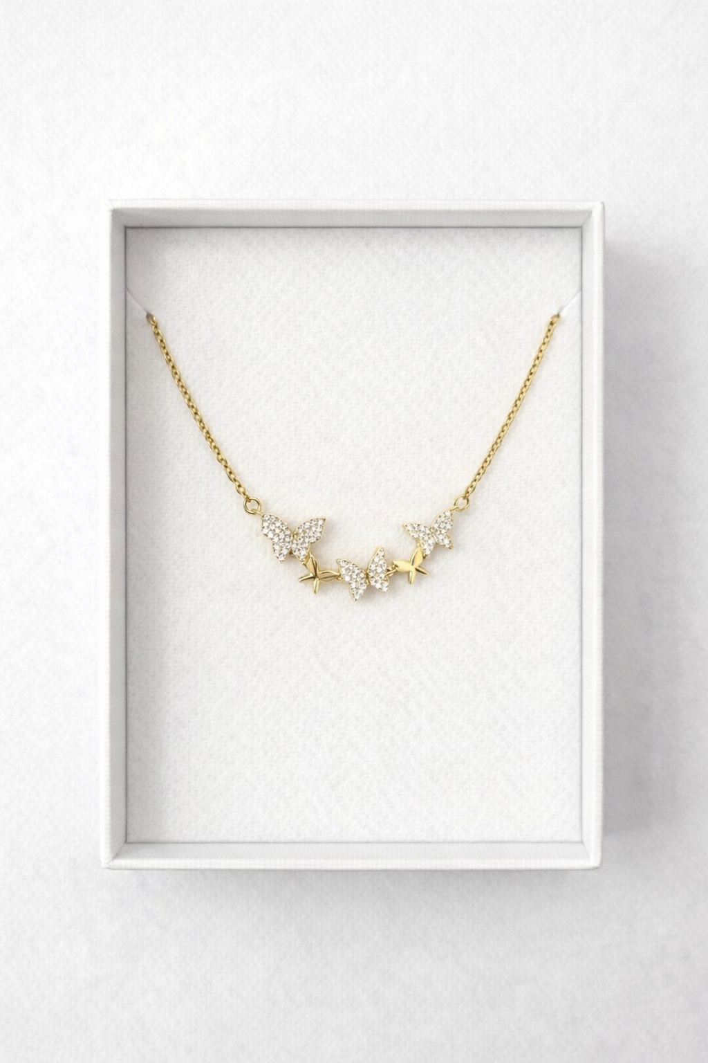 Sparkling Butterfly & Star Charm Necklace