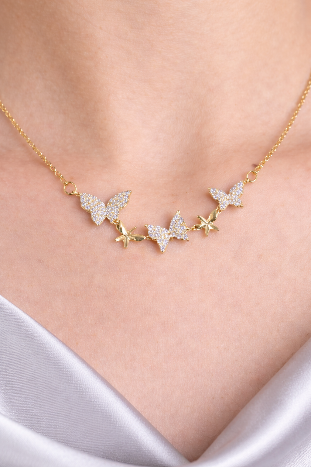 Sparkling Butterfly & Star Charm Necklace