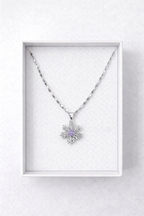 Sparkling Silver Snowflake Pendant with Amethyst Center