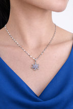 Sparkling Silver Snowflake Pendant with Amethyst Center