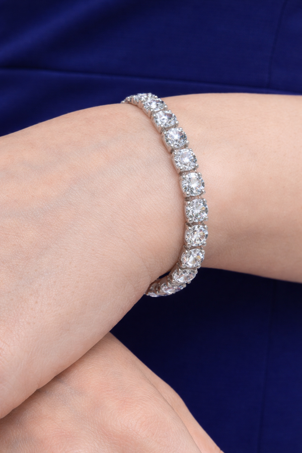 Classic Silver Tennis Bracelet with Round-Cut Crystals
