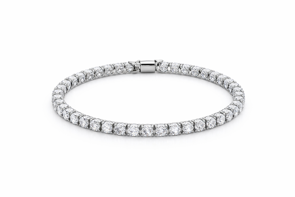 Classic Silver Tennis Bracelet with Round-Cut Crystals