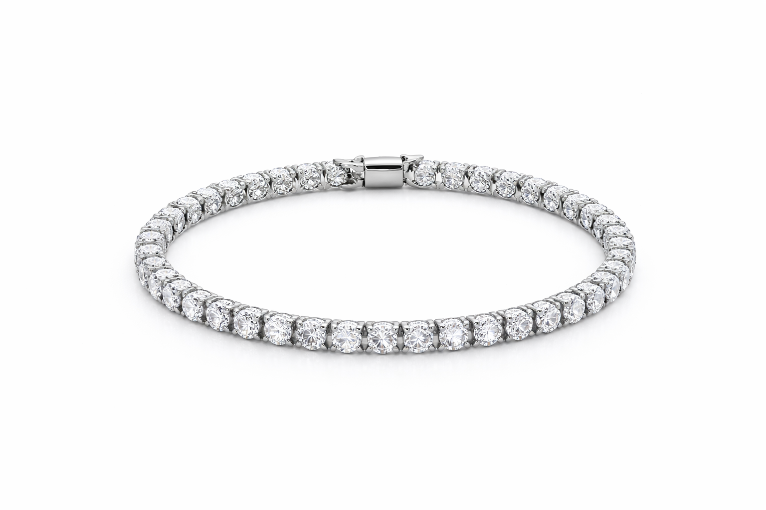 Classic Silver Tennis Bracelet with Round-Cut Crystals
