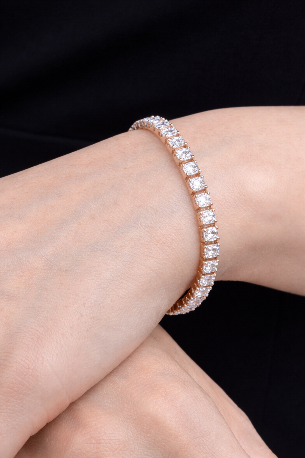 Rose Gold Square-Cut Crystal Tennis Bracelet