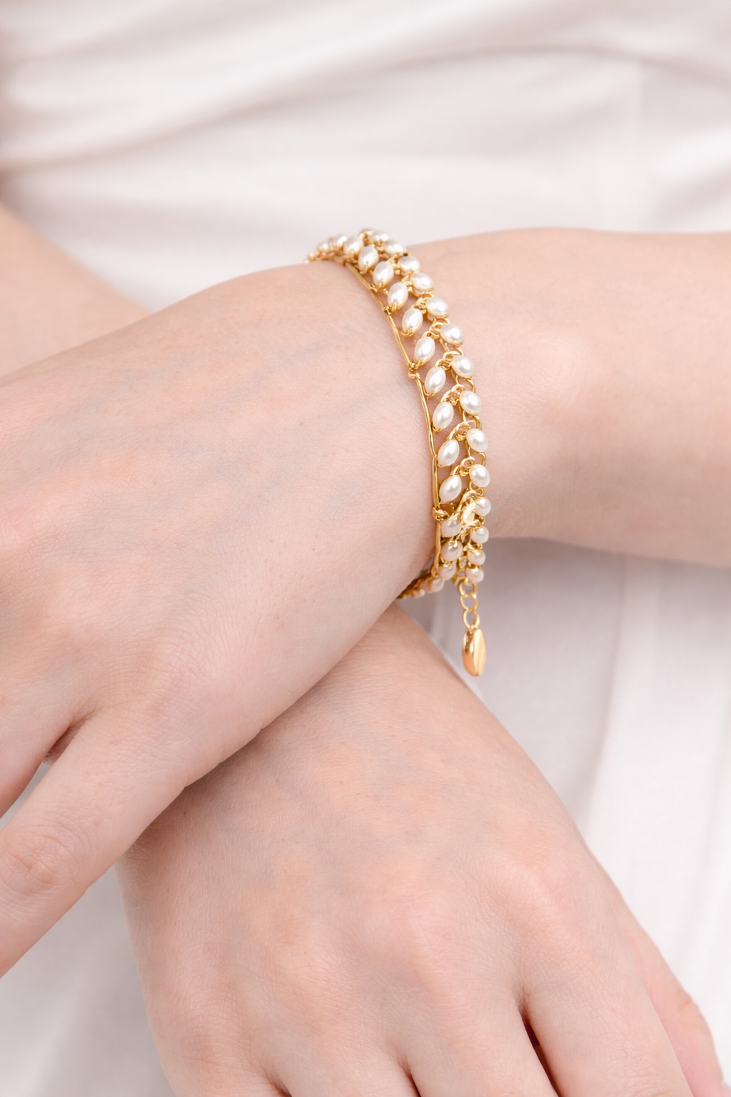 Bohemian Gold Three-Row Seed Pearl Bracelet