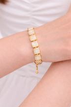 Elegant Gold Link Bracelet with Mother of Pearl Inlays
