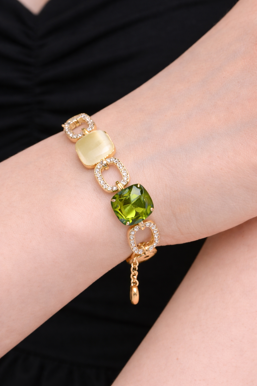 Vibrant Peridot & Champagne Stone Statement Bracelet