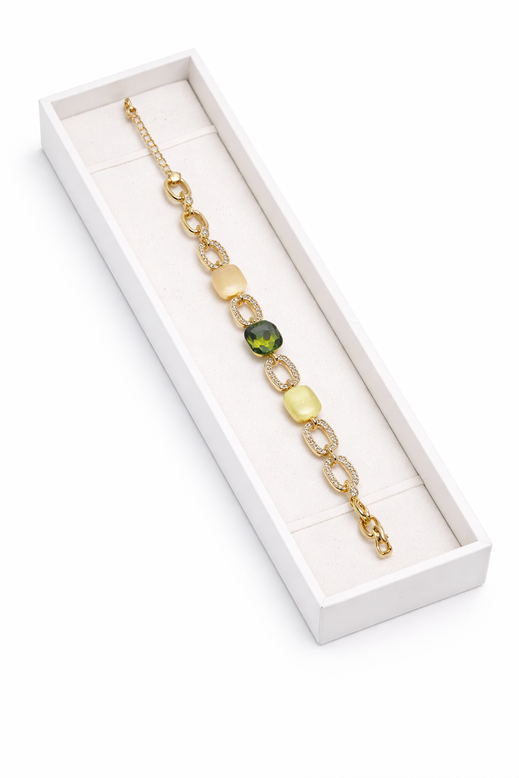 Vibrant Peridot & Champagne Stone Statement Bracelet