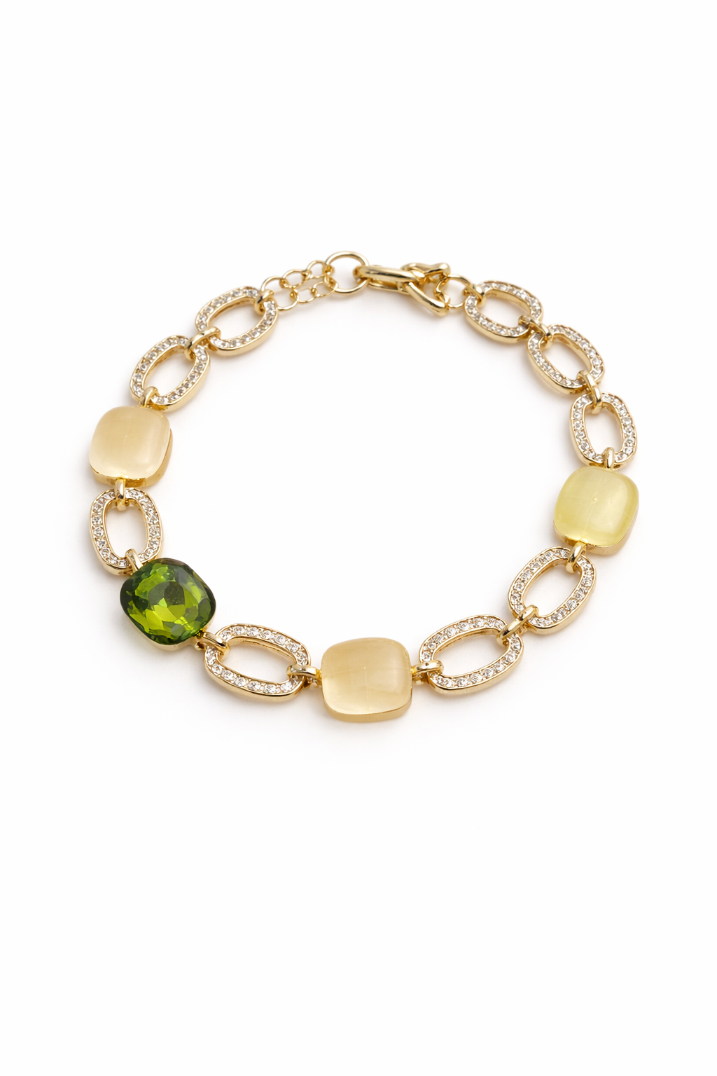 Vibrant Peridot & Champagne Stone Statement Bracelet