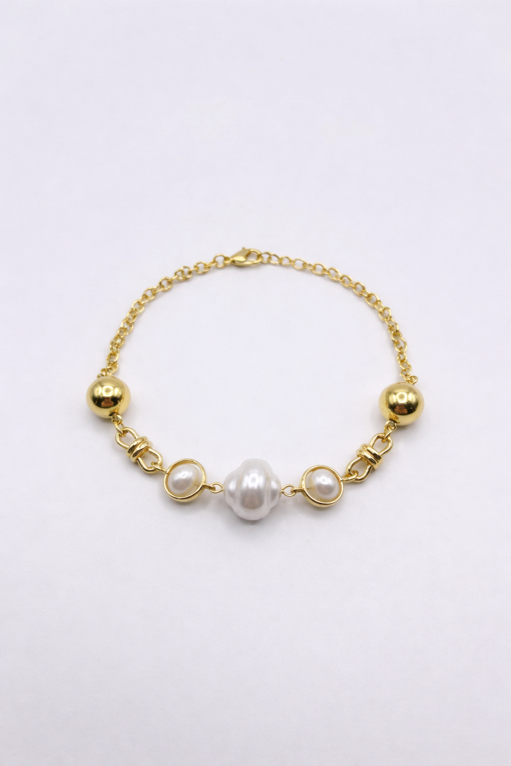 Modern Gold & Baroque Pearl Toggle Bracelet