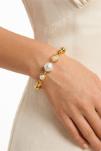 Modern Gold & Baroque Pearl Toggle Bracelet