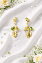 Verdant Green Teardrop & Gold Leaf Dangle Earrings