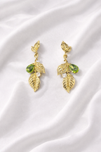Verdant Green Teardrop & Gold Leaf Dangle Earrings