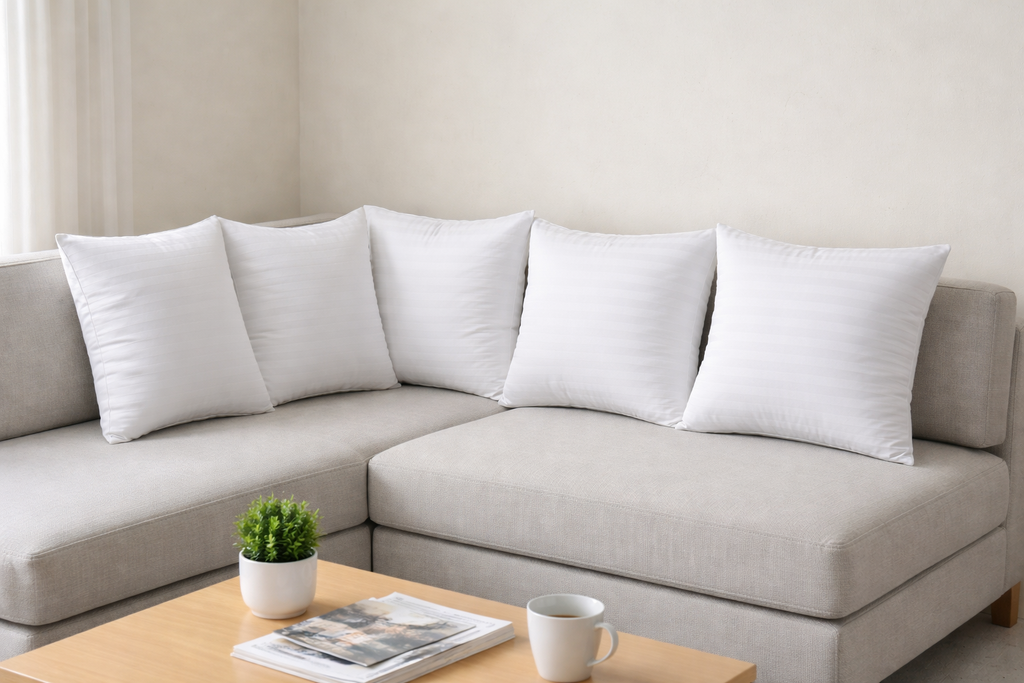 Luxury Hotel-Style Satin Stripe Cushion Set (White)