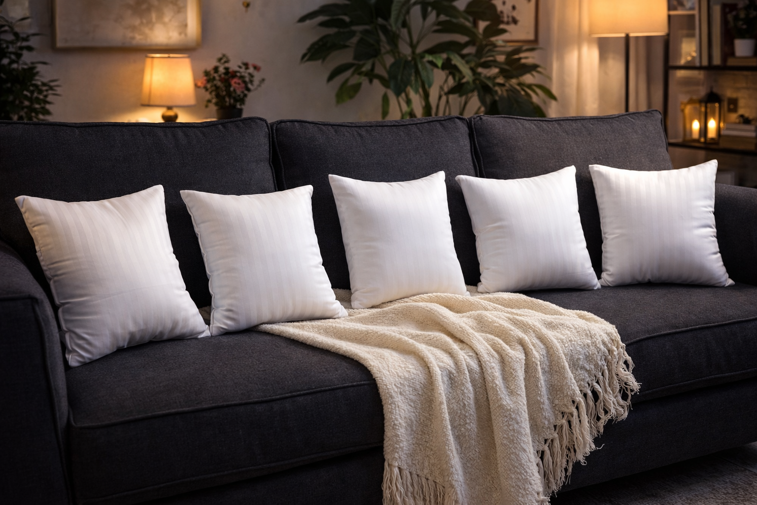 Modern Living White Striped Sofa Cushion Set