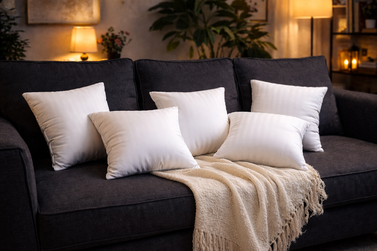 Modern Living White Striped Sofa Cushion Set