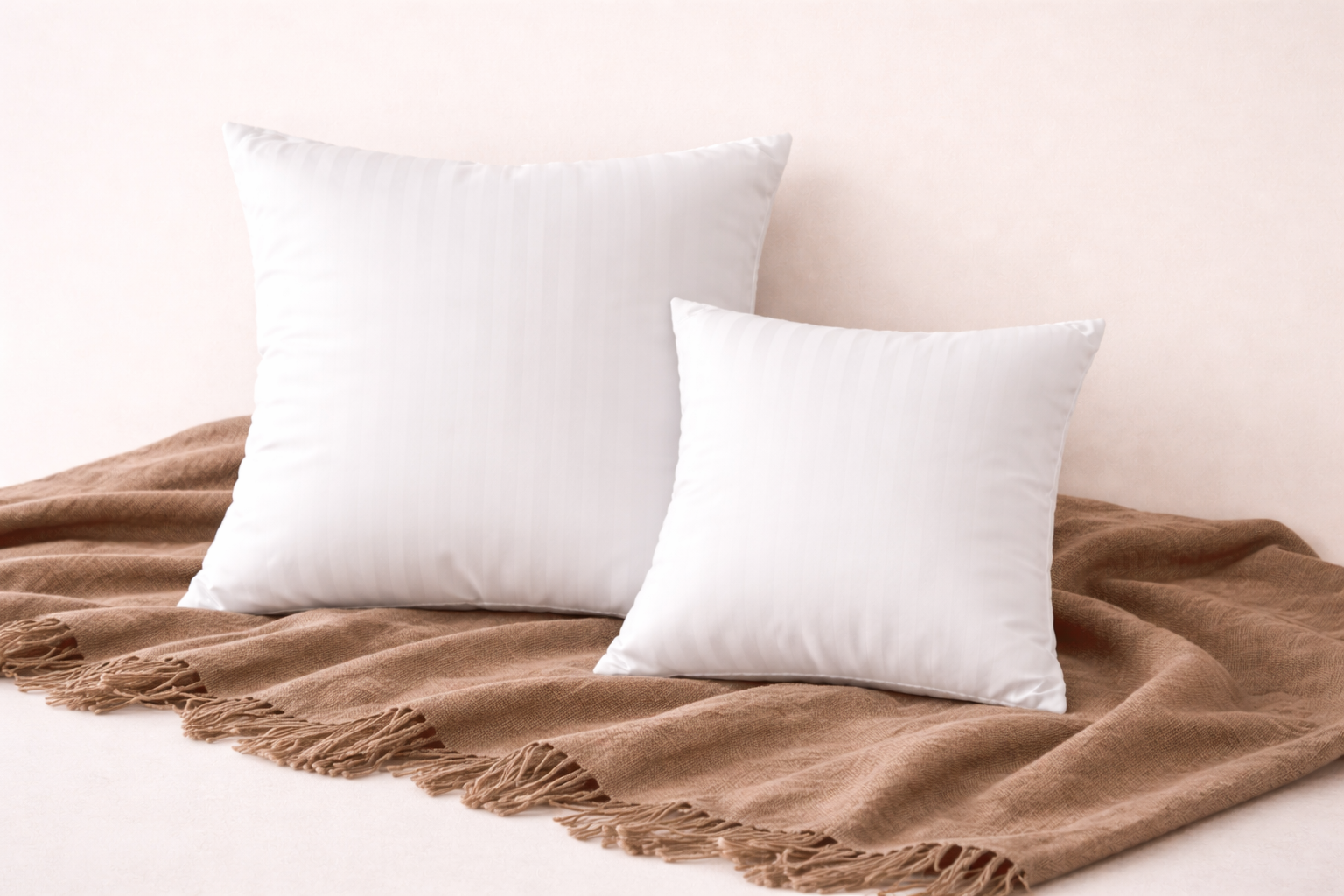 Classic White Satin Stripe Decorative Pillow Duo