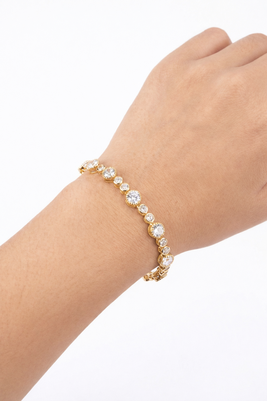 Bezel-Set Graduated Crystal Gold Tennis Bracelet