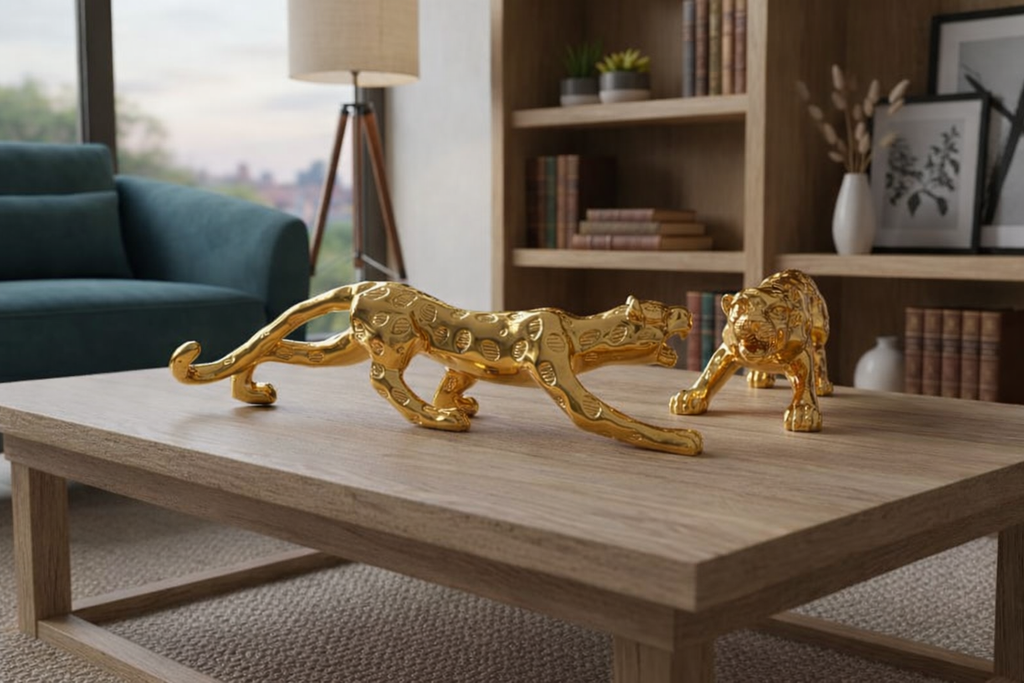Luxury Golden Leopard Figurines (Set of 2) – Modern Geometric Resin Wildlife Decor