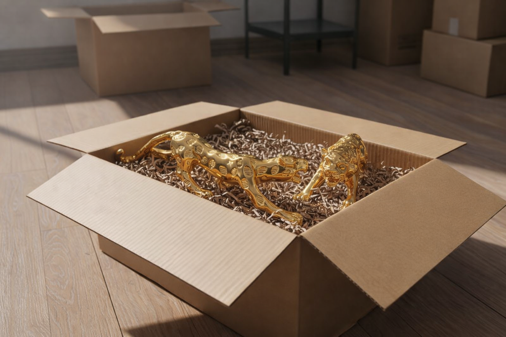 Luxury Golden Leopard Figurines (Set of 2) – Modern Geometric Resin Wildlife Decor